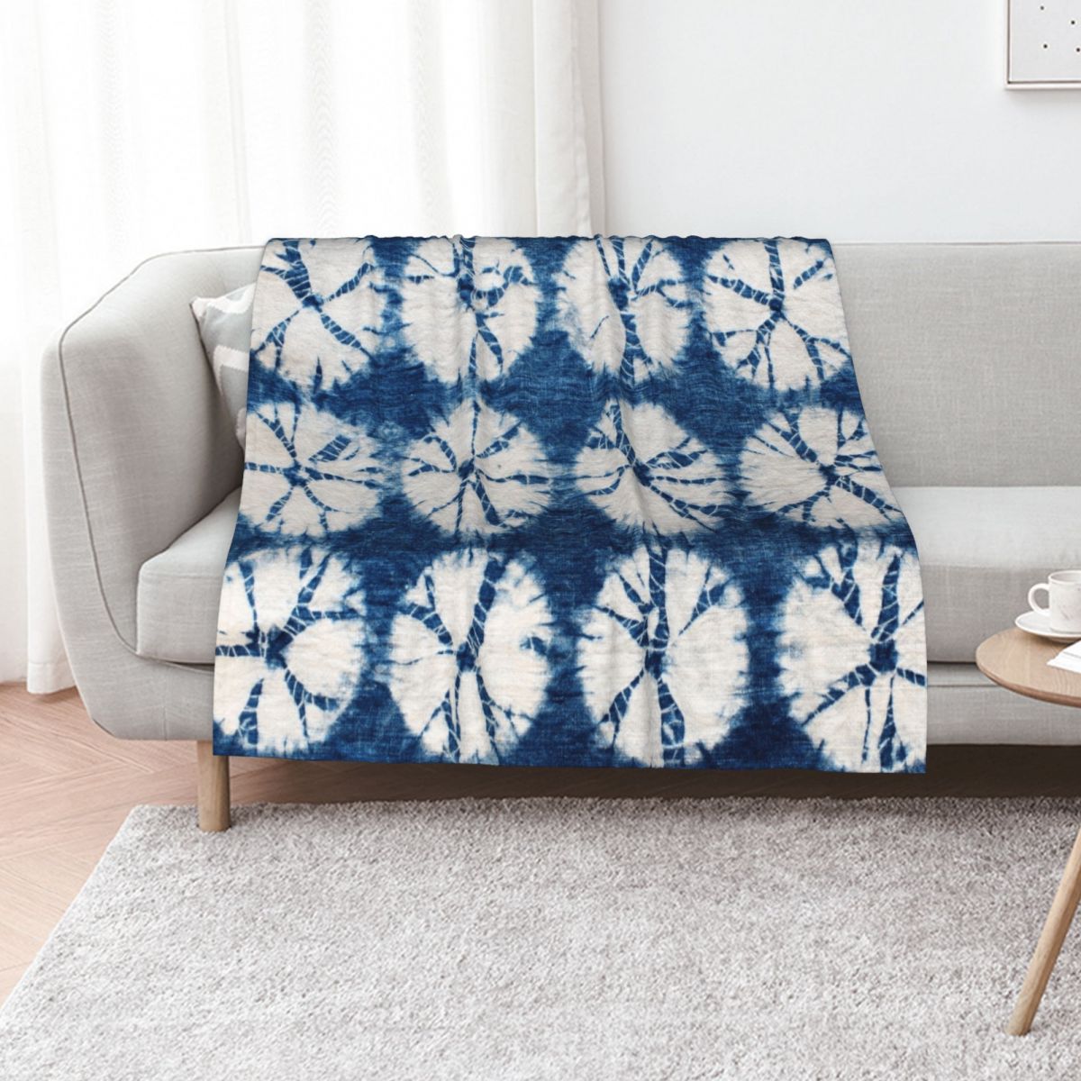 Shibori Tie Dye - Shibori-Kreise, Indigo, Batik-Decke, Kunstfell, weiche, warme