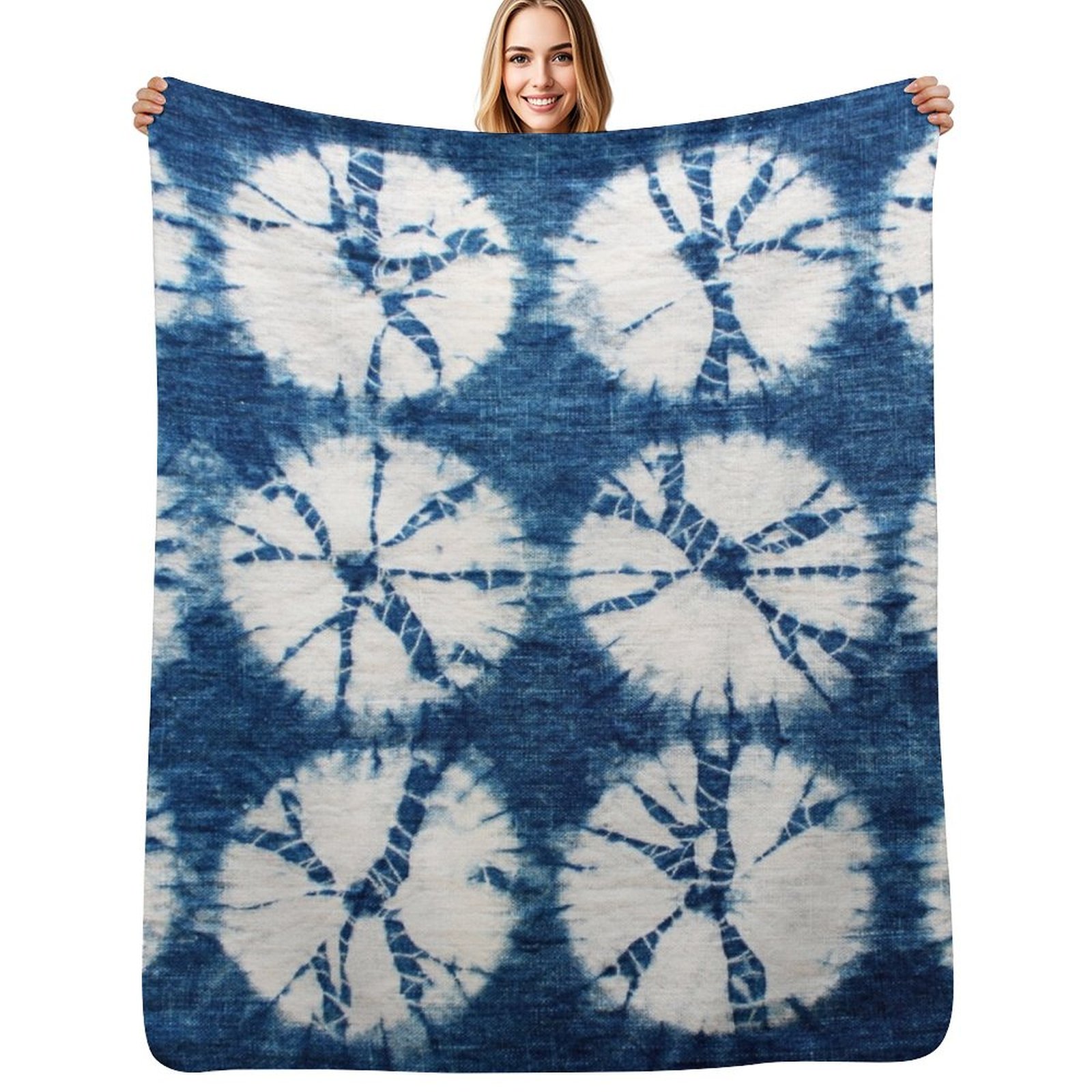 Shibori Tie Dye - Shibori-Kreise, Indigo, Batik-Wurfdecke, Plüschige, Flauschige, Gemütliche