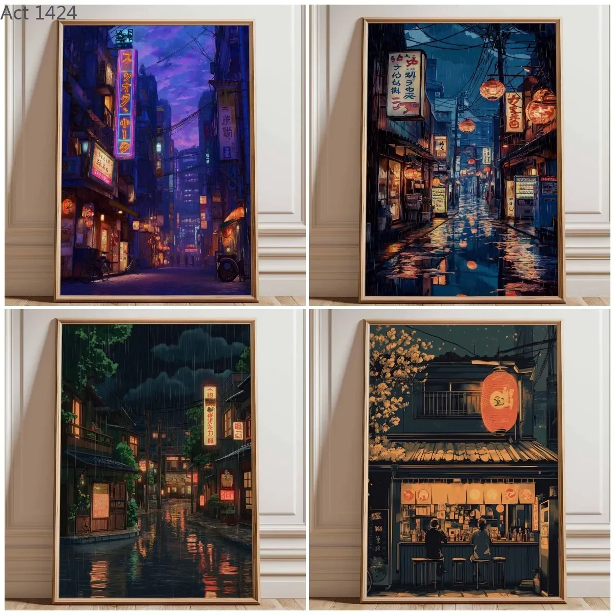 Japanese Tokyo Lifestyle - Neon-Tokyo-Straßen-Posterdruck, Cyberpunk-Nachtstadt-Wandkunst, Japanische Stadtlicht-Dekoration, Futuristische Anime-Stil-Heimdekoration