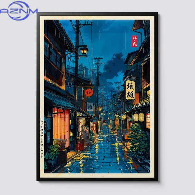 Japanese Tokyo Lifestyle - AZNM Japanisches Tokyo Teehaus Cartoon-Leinwanddruck Anime